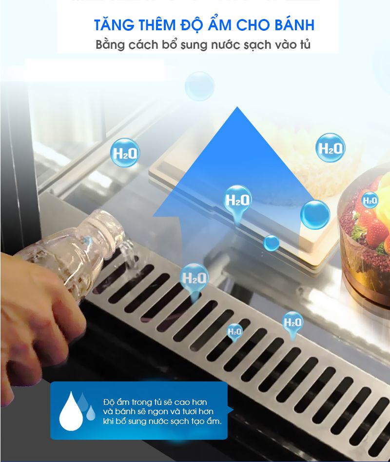 Thêm nước tăng độ ẩm cho tủ.