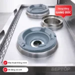 Bếp Á 2 họng gang có quạt thổi và bầu nước BEPTOP