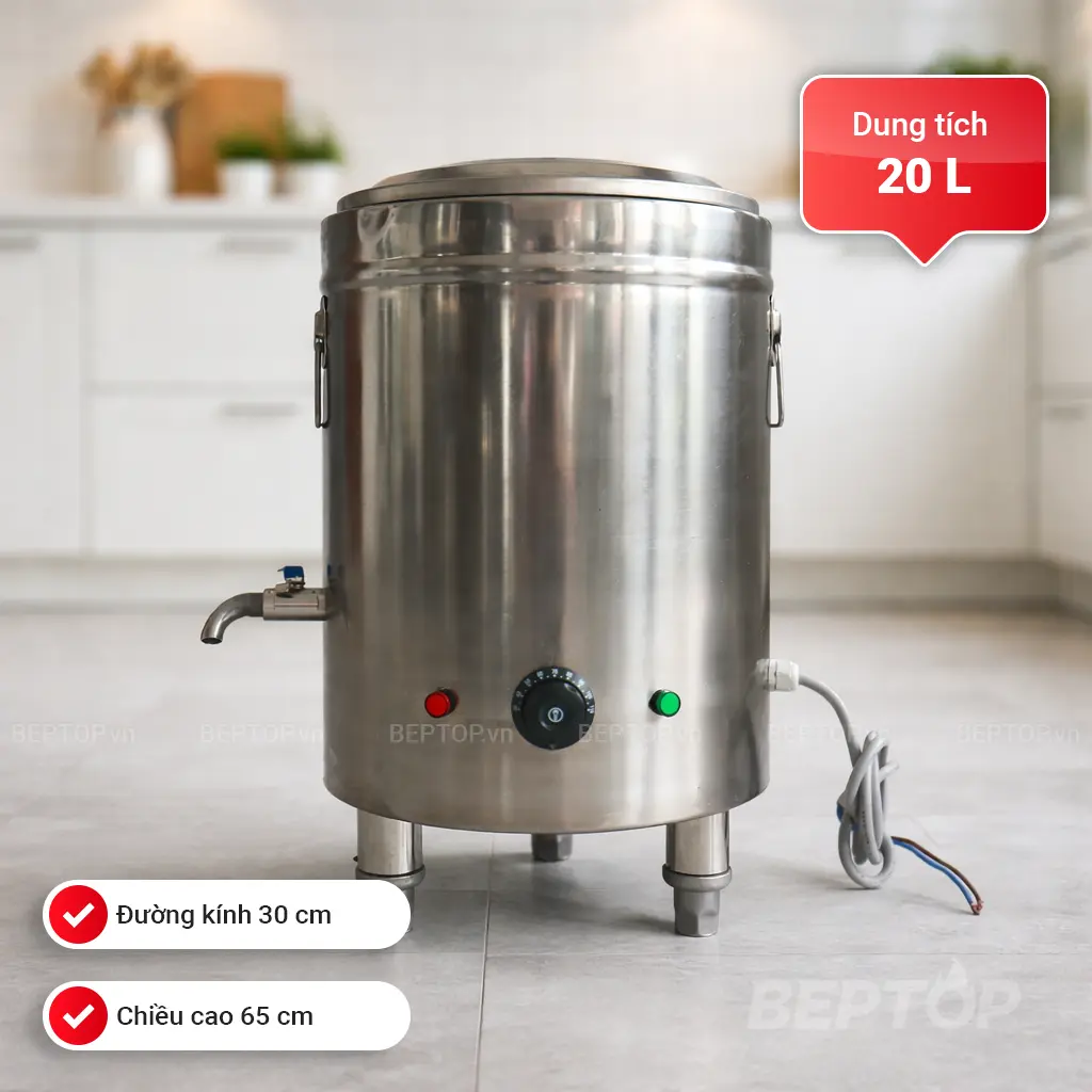 Nồi điện nấu phở 20L chất liệu inox 304 3kW đế tròn
