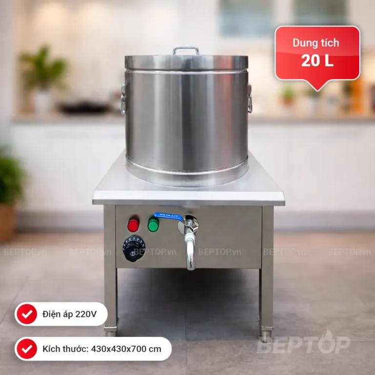 Nồi điện nấu phở 20L chất liệu inox 304 3kW đế vuông