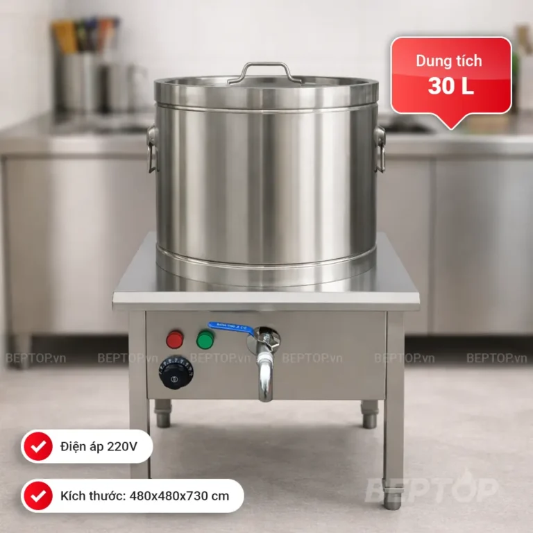 Nồi điện nấu phở 30L chất liệu inox 304 3kW đế vuông