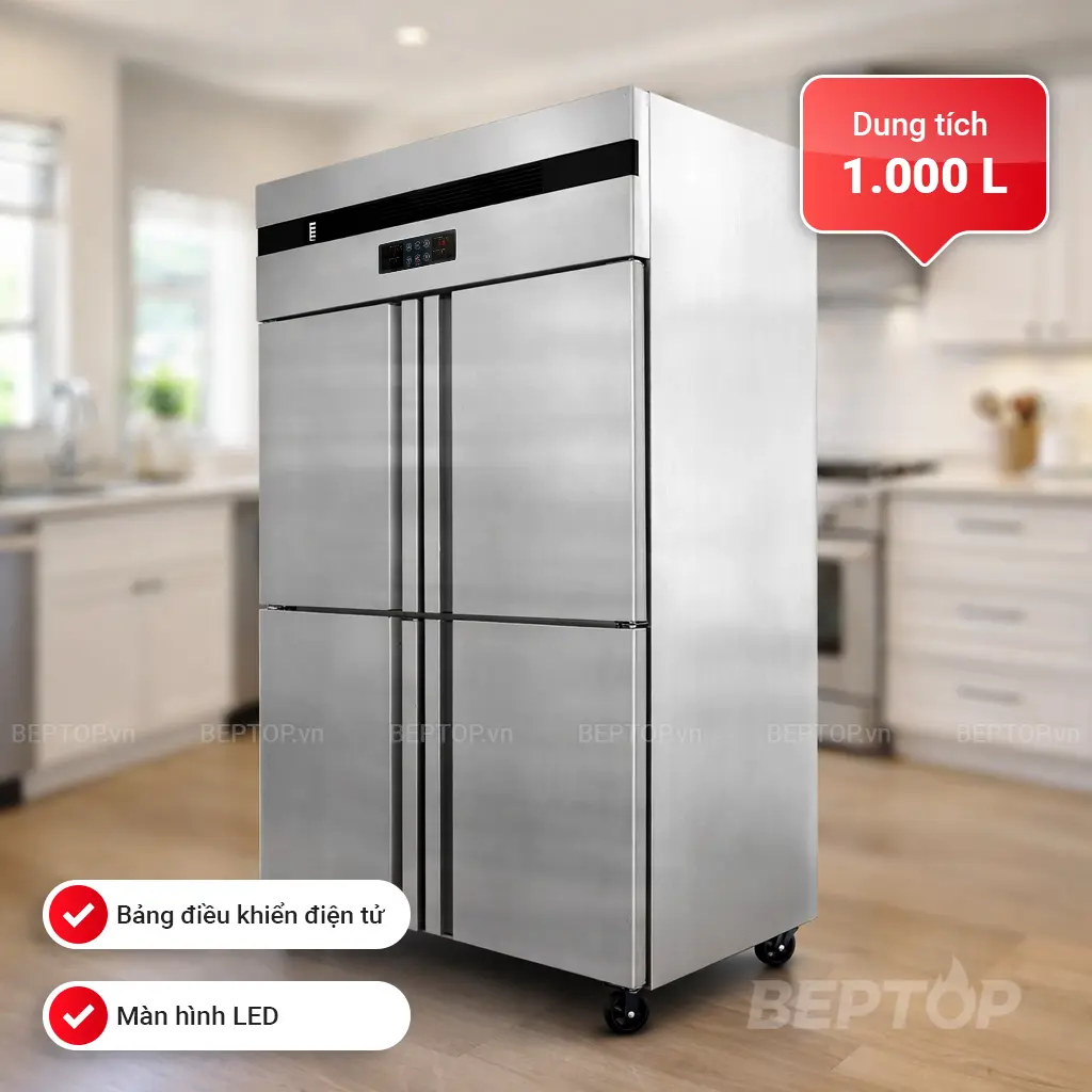 Tủ đông công nghiệp 4 cánh 1000L 2 chế độ BEPTOP