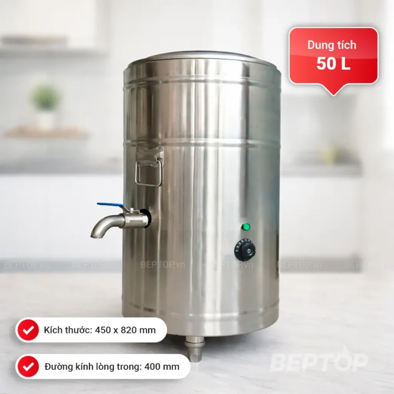 Nồi điện nấu phở 50L chất liệu inox 304 3kW đế tròn