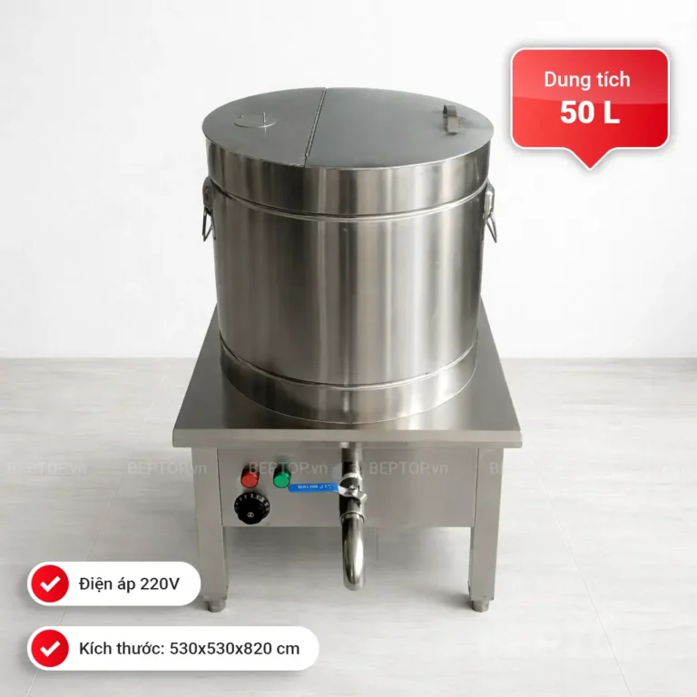 Nồi điện nấu phở 50L chất liệu inox 304 3kW đế vuông